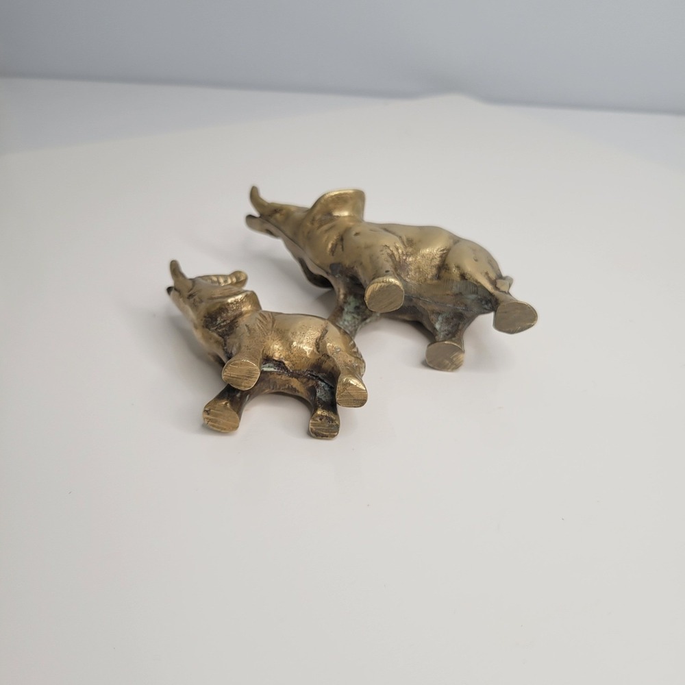 Vintage Brass Elephant Figurines Set of 2 Home‎ Decor Trunk Up Good Luck Charm - Picture 7 of 7